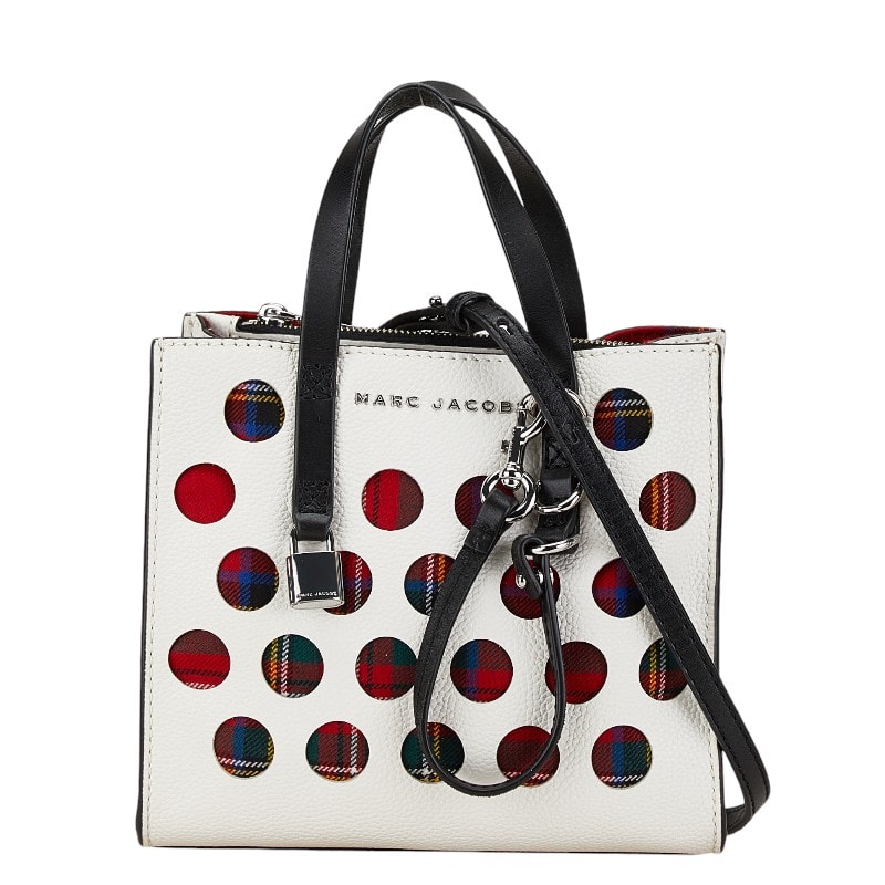 マークジェイコブス チェック ミニ グラインド ハンドバッグ ショルダーバッグ 2WAY ホワイト レッド レザー レディース MARC JACOBS 中古