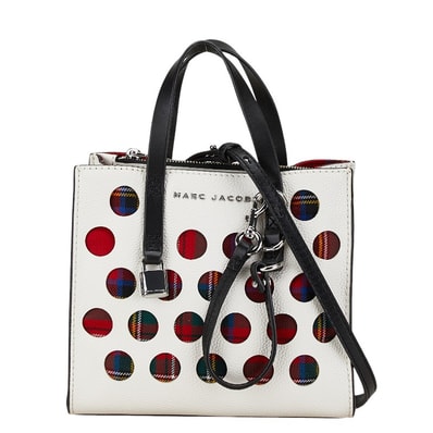 マークジェイコブス チェック ミニ グラインド ハンドバッグ ショルダーバッグ 2WAY ホワイト レッド レザー レディース MARC JACOBS 中古