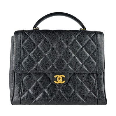 シャネル CHANEL ハンドバッグ キャビアスキンレザー ブラック ゴールド レディース【中古】 z9693