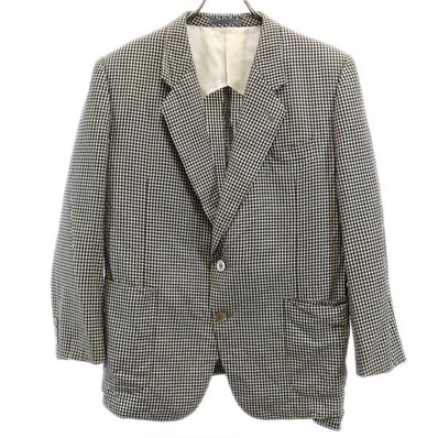 LANVIN ランバン シルク チェック柄 テーラードジャケット ST46-54 ブラック ×ホワイト