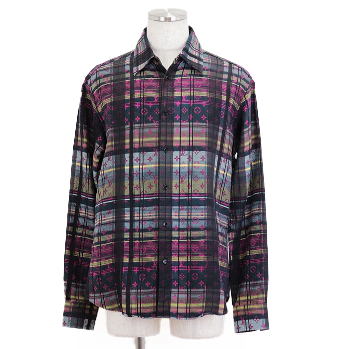 美品 ルイ・ヴィトン 2021年製 RM211 ZVP HKS71W SLIMFIT モノグラム クレイジーパターン チェック 長袖シャツ メンズ マルチカラー XXL LOUIS VUITTON