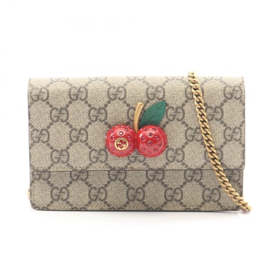 グッチ GUCCI チェリー GGスプリーム キャンバス ミニバッグ ショルダーバッグ バッグ PVCコーティングキャンバス レザー レディース ベージュ系 / ブラウン系 / レッド系 481291 【中古】