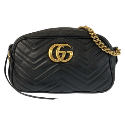 美品 GUCCI グッチ GGマーモント カメラバッグ ブラック 黒 ゴールド金具 レザー ショルダーバッグ ポシェット 601388 【中古】