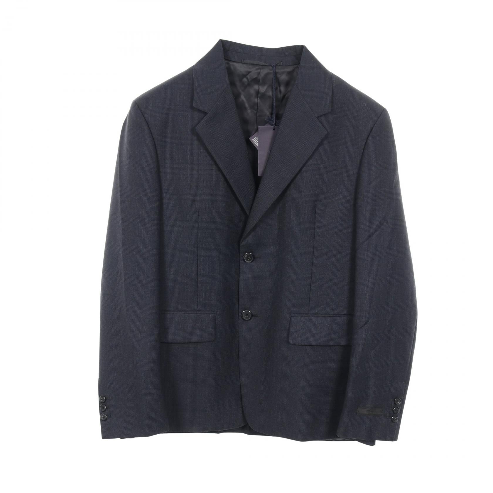 プラダ PRADA シングルブレスト テーラードジャケット 衣料品 アウター ウール シルク モヘヤ メンズ ネイビー系 【中古】