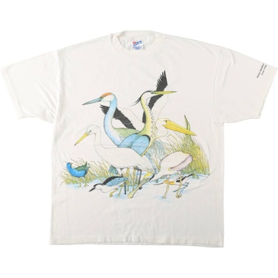 古着 90年代 ヘインズ Hanes BEEFY-T アニマル柄 サギ柄 アニマルTシャツ USA製 メンズXL相当 ヴィンテージ シングルステッチ/eaa680584