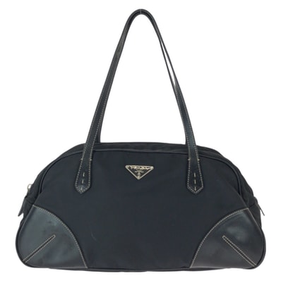 PRADA プラダ テスート 三角ロゴプレート ブラック 黒 シルバー金具 ナイロン レザー/ トートバッグ ハンドバッグ 601110 【中古】