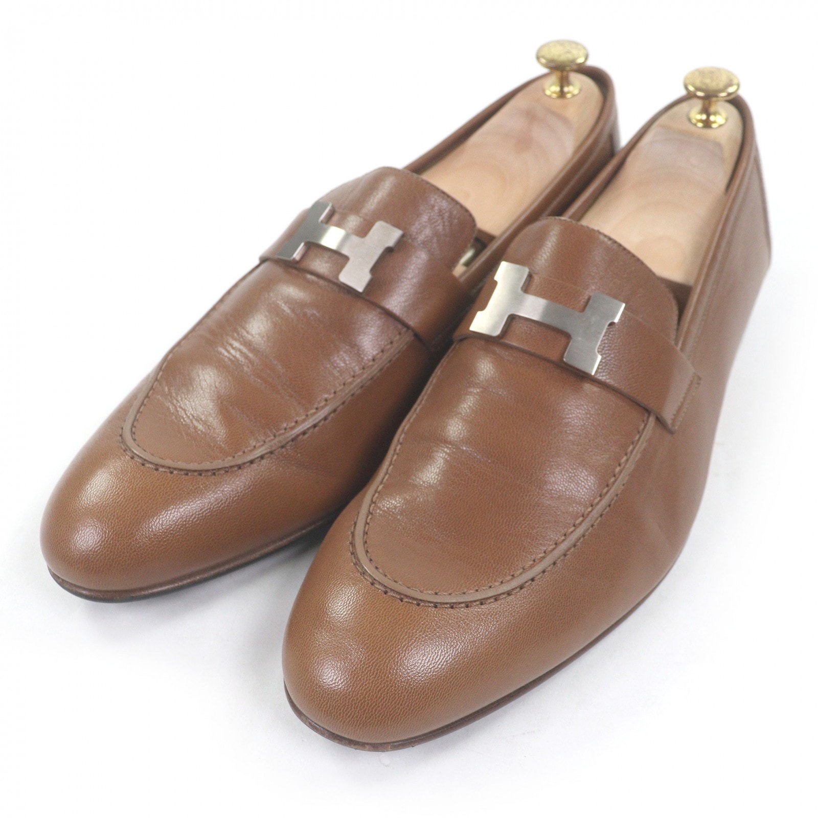 美品 エルメス ローファー ブラウン メンズ 46