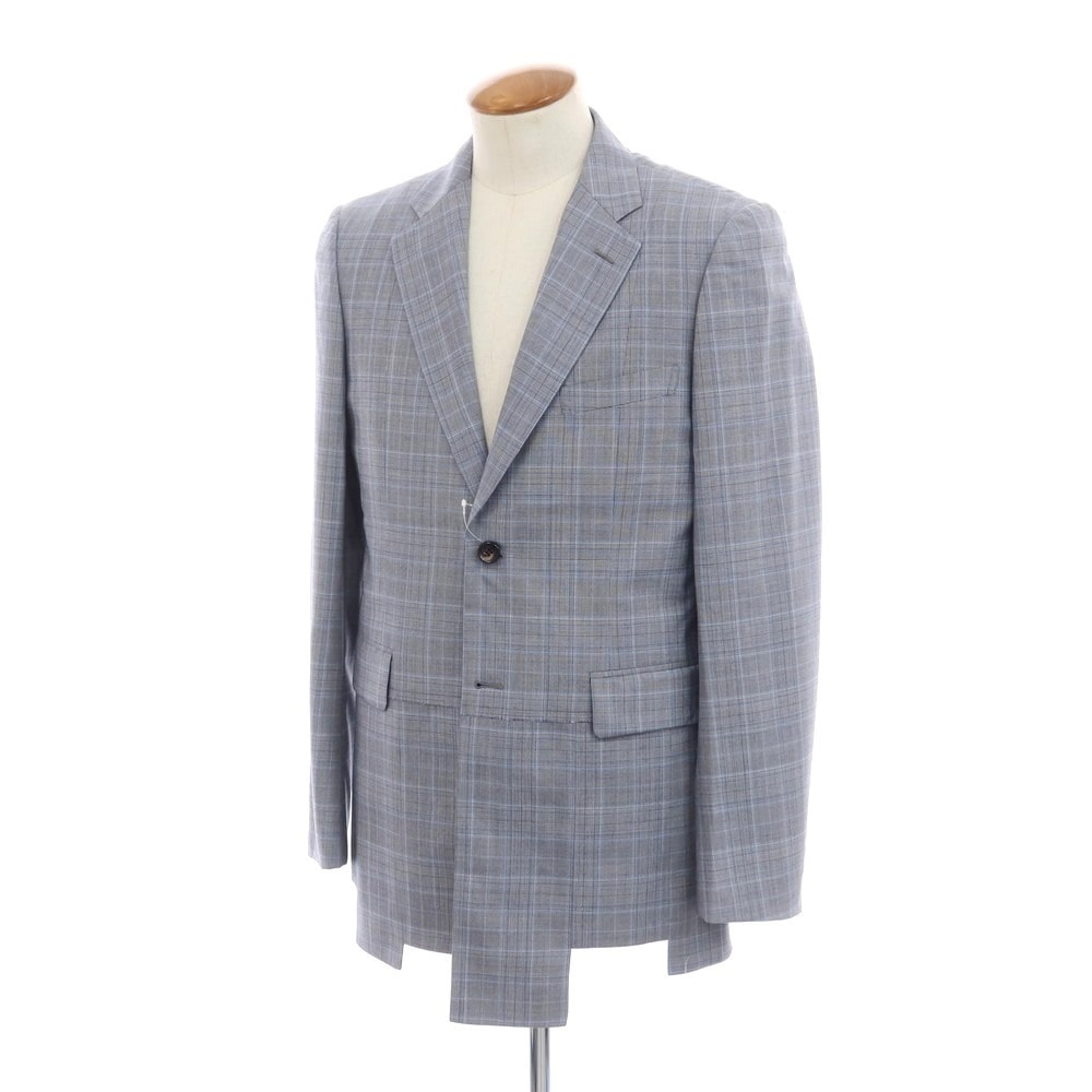 【中古】コムデギャルソン オムドゥ COMME des GARCONS HOMME DEUX 2024年春夏 ウール チェック ジャケット グレー系xブルー【サイズM】【メンズ】