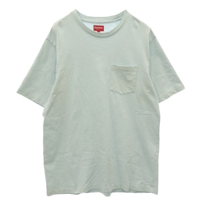 Supreme シュプリーム S/S Pocket Tee ロゴ刺繍 ポケット 半袖 Tシャツ カットソー ライトブルー系 L【中古】