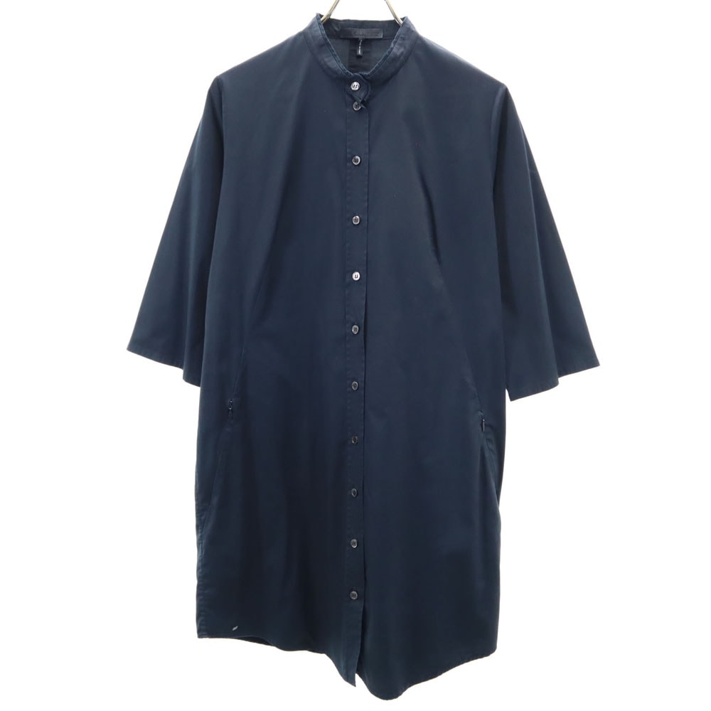 JIL SANDER ジルサンダー イタリア製 7分袖 バンドカラー シャツワンピース 34 ネイビー系