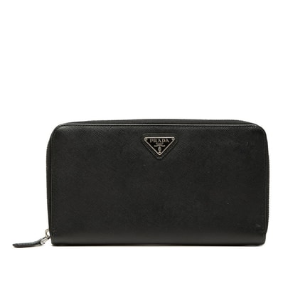 プラダ 三角ロゴプレート サフィアーノ トラベルケース オーガナイザー 長財布 ブラック レザー レディース PRADA 【中古】