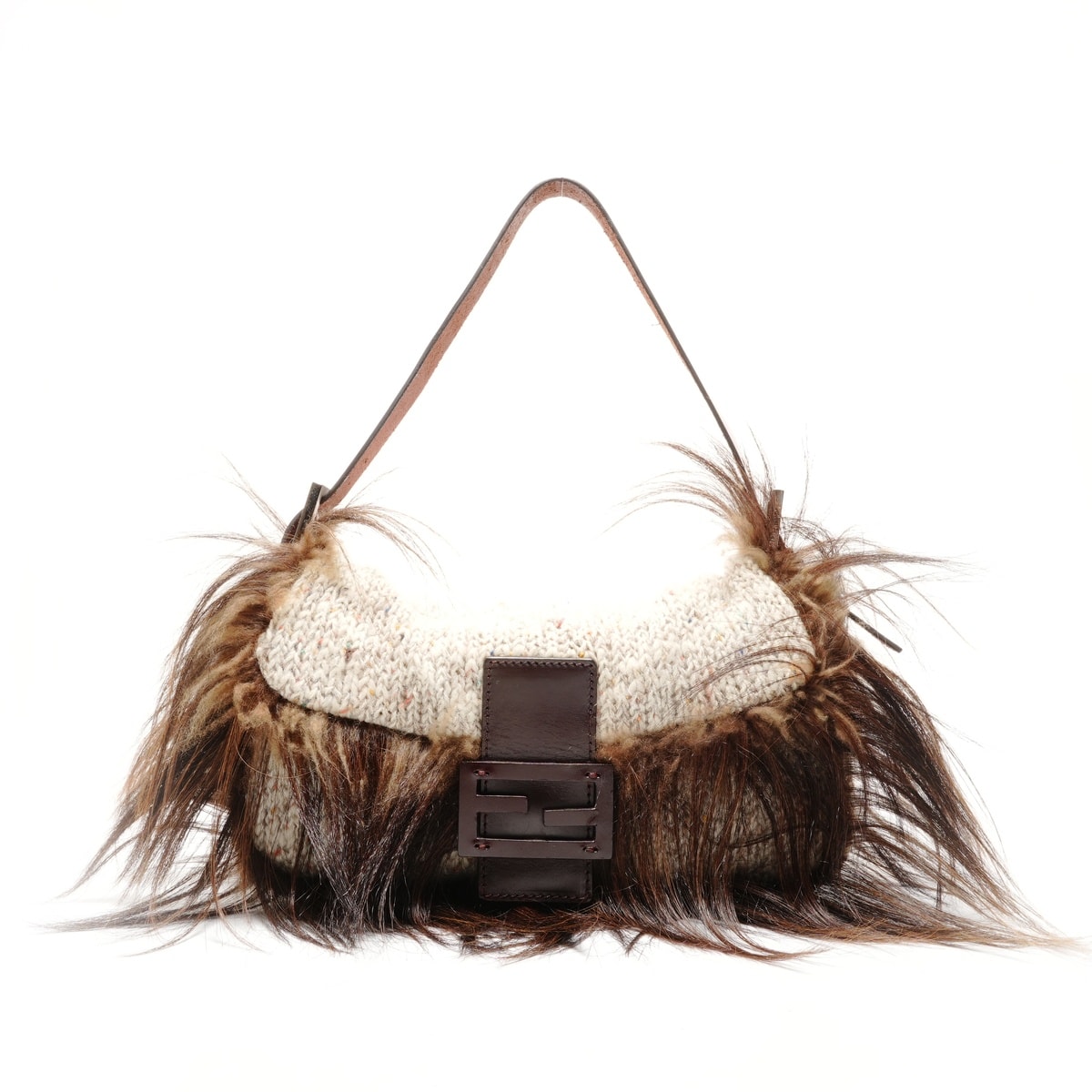 フェンディ FENDI ニット ウール マンマバケット ショルダーバッグ【中古】