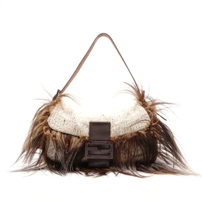 フェンディ FENDI ニット ウール マンマバケット ショルダーバッグ【中古】