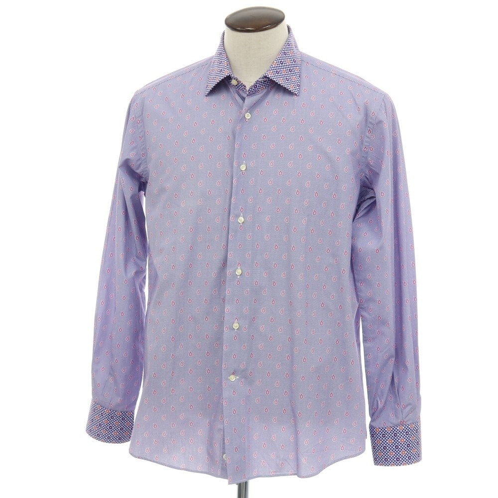 【中古】エトロ ETRO コットン ペイズリー 小紋 プリント レギュラーカラー カジュアルシャツ パープル【サイズ42】【メンズ】