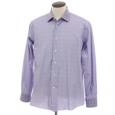 【中古】エトロ ETRO コットン ペイズリー 小紋 プリント レギュラーカラー カジュアルシャツ パープル【サイズ42】【メンズ】
