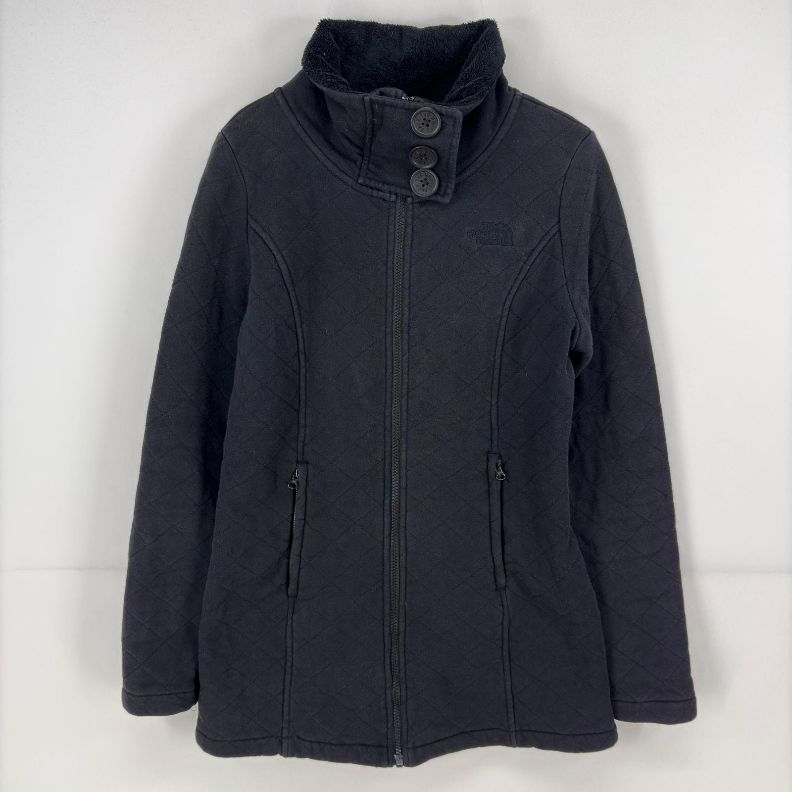 古着 ザ・ノースフェイス THE NORTH FACE ジャケット スウェット フルジップ ワンポイント ロゴ フリース 裏ボア S  ブラック レディース