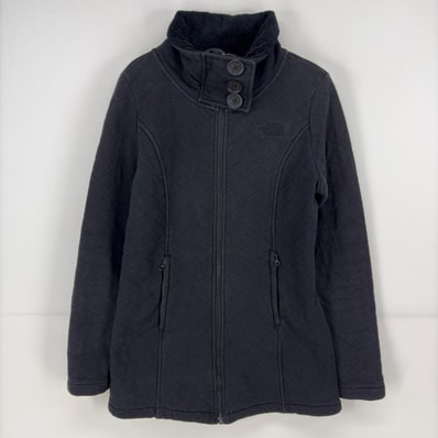 古着 ザ・ノースフェイス THE NORTH FACE ジャケット スウェット フルジップ ワンポイント ロゴ フリース 裏ボア S ブラック レディース