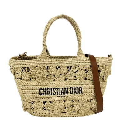クリスチャンディオール Christian Dior ハンドバッグ ショルダーバッグ カゴバッグ パニエ シャポー ラフィア ナチュラル レディース【中古】 z11257