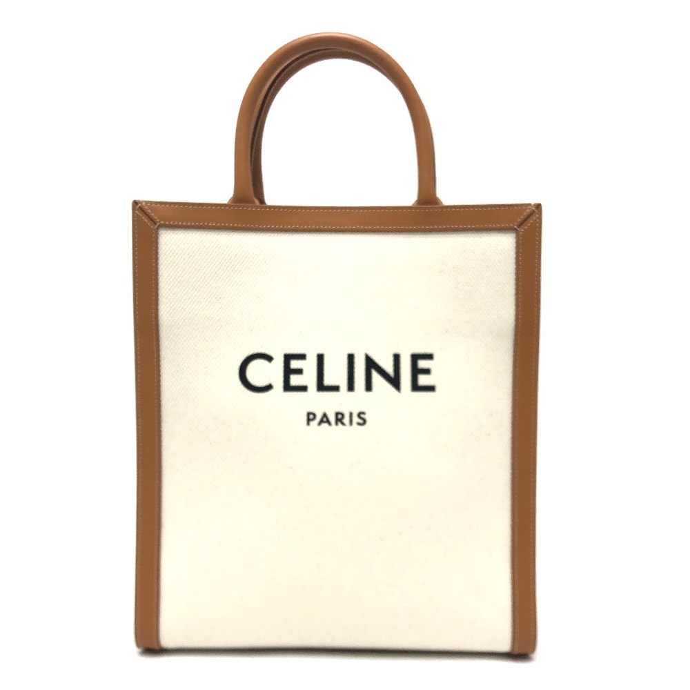 セリーヌ CELINE スモール バーティカル カバ 192082BNZ.02NT 2WAY カバン ハンドバッグ ショルダーバッグ 斜め掛け トートバッグ レザー/キャンバス ベージュ×ブラウン 美品