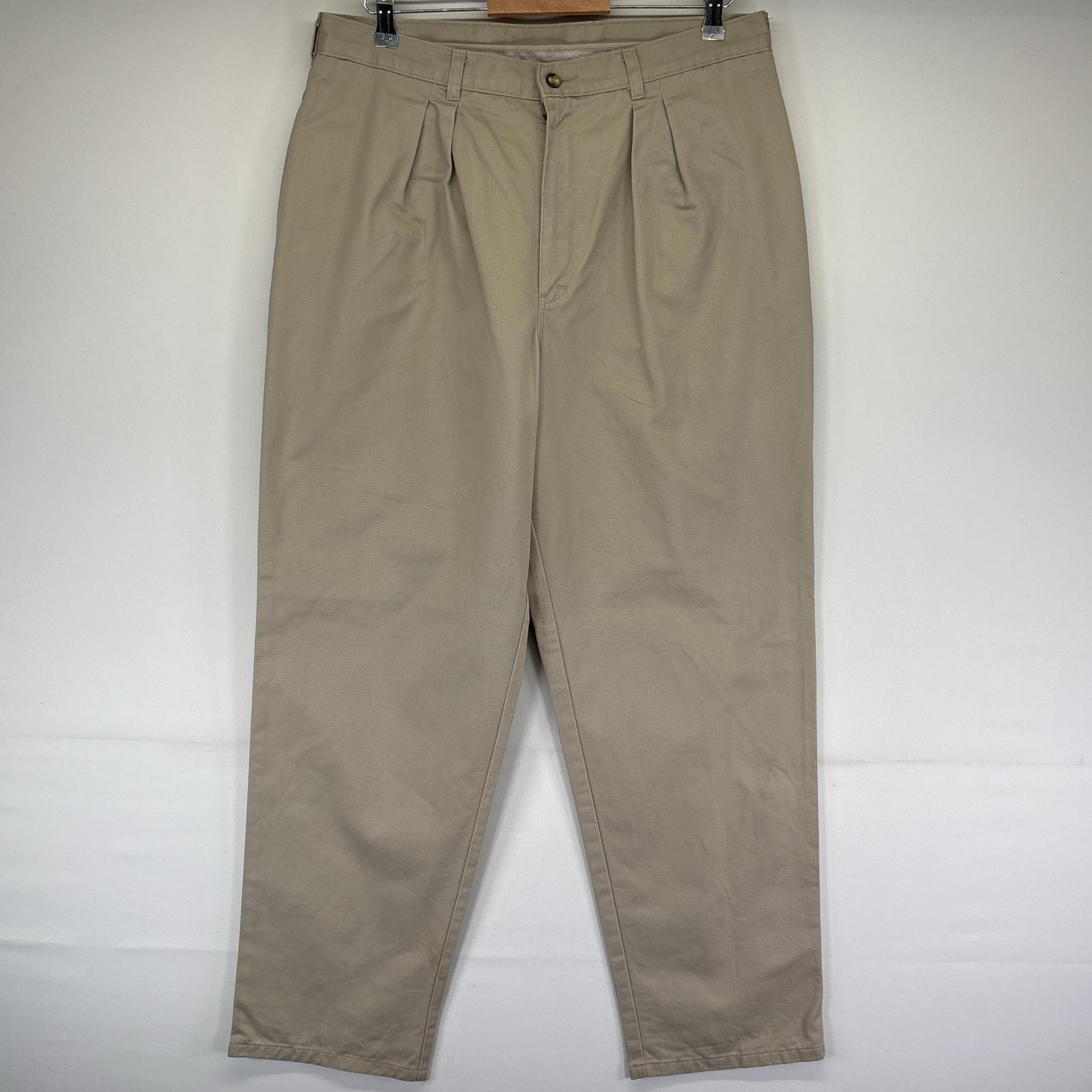 古着 ディッキーズ Dickies ワークパンツ チノパン ツータック ジップフライ ワンポイントロゴ 長ズボン ロングパンツ ベージュ メンズ