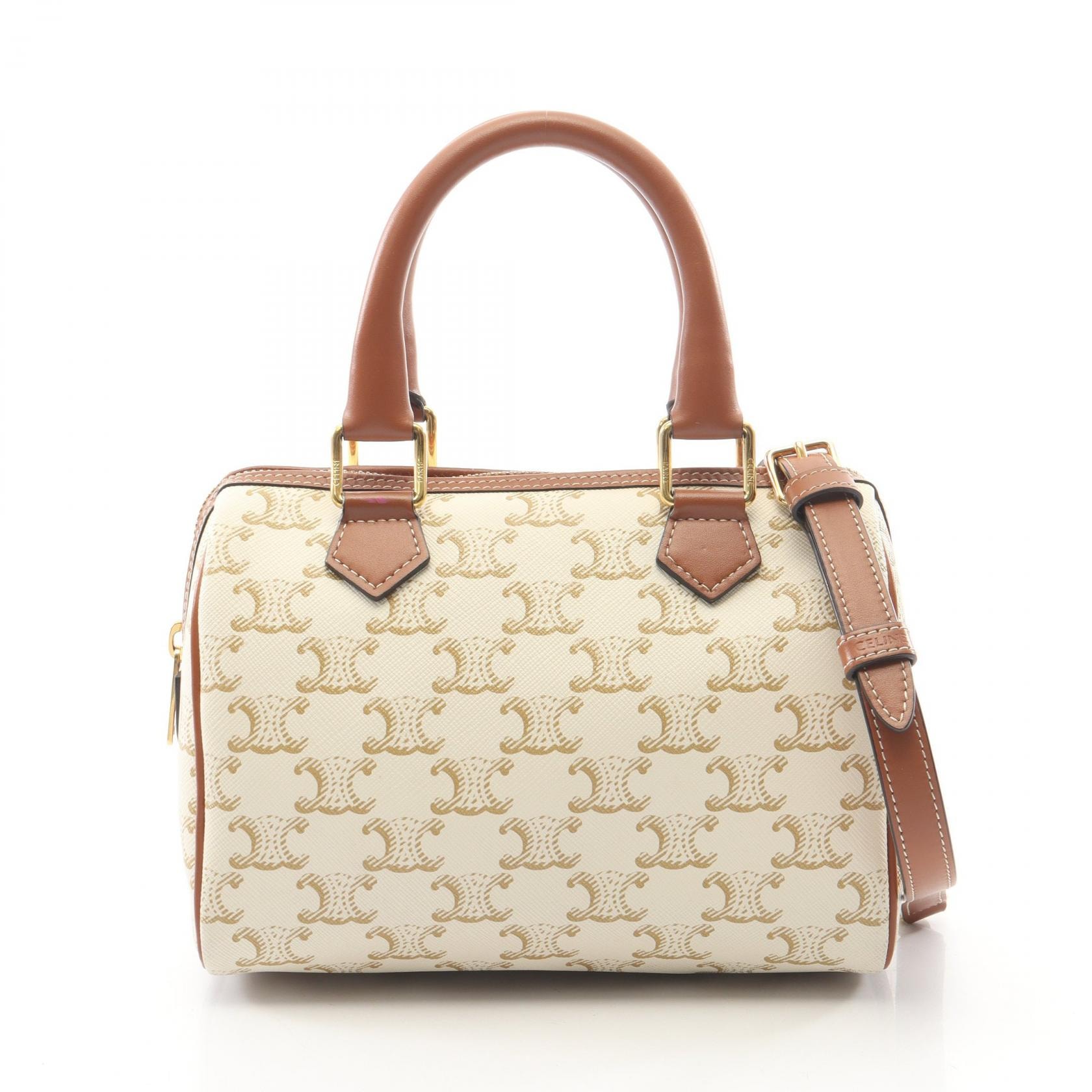 セリーヌ CELINE トリオンフ 2WAY ハンドバッグ バッグ PVCコーティングキャンバス レザー レディース アイボリー系 / ブラウン系 【中古】