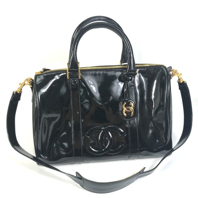 シャネル CHANEL CC ココマーク カバン 2WAYバッグ ショルダーバッグ ハンドバッグ ボストンバッグ エナメル ブラック