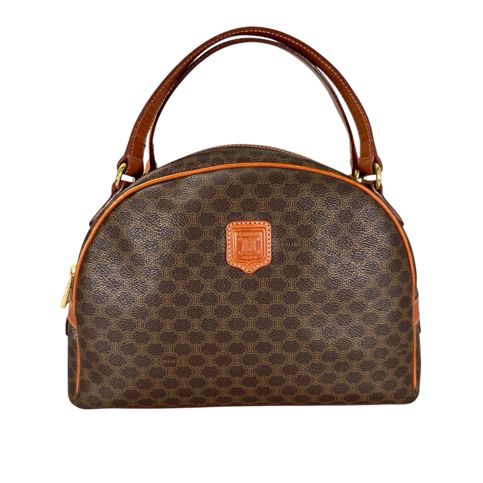 CELINE セリーヌ マカダム ハンドバッグ レザー ブラウン レディース ミニボストン【中古】