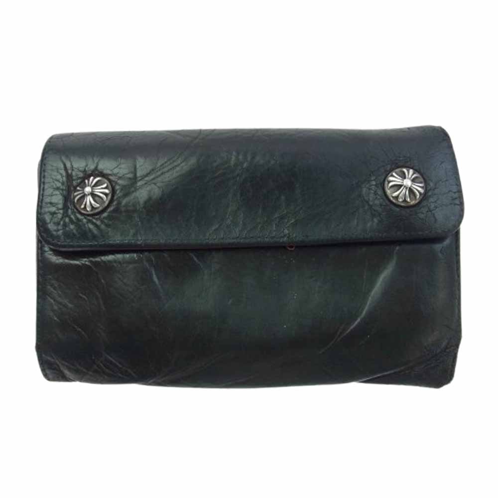 CHROME HEARTS クロムハーツ(原本無) ウォレット WAVE CROSS BALL ウェーブ クロスボールボタン レザー ウォレット 財布 ブラック系【中古】