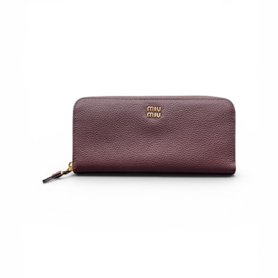 MIUMIU 極美品 ミュウミュウ ヴィッテロダイノ ロゴ ラウンドファスナー長財布 5ML506 ICチップ確認済 レザー ボルドー ロングウォレット miumiu Aランク 中古 鑑定済 ミュウミュウ財布