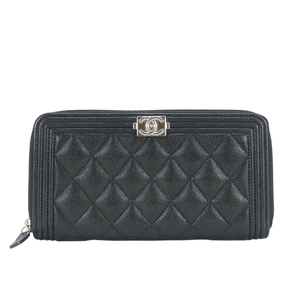 【中古】 シャネル 長財布(ラウンドファスナー) ボーイシャネル キャビアスキン ブラック シルバー金具 29番台 ココマーク 小物 レディース 女性 CHANEL