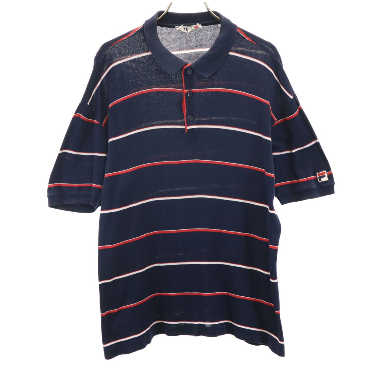 FILA フィラ 90s イタリア製 オールド ボーダー柄 半袖 ポロシャツ 40 ネイビー
