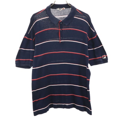 FILA フィラ 90s イタリア製 オールド ボーダー柄 半袖 ポロシャツ 40 ネイビー