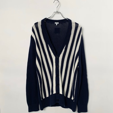LOEWE Striped V-Neck Cardigan Navy×White