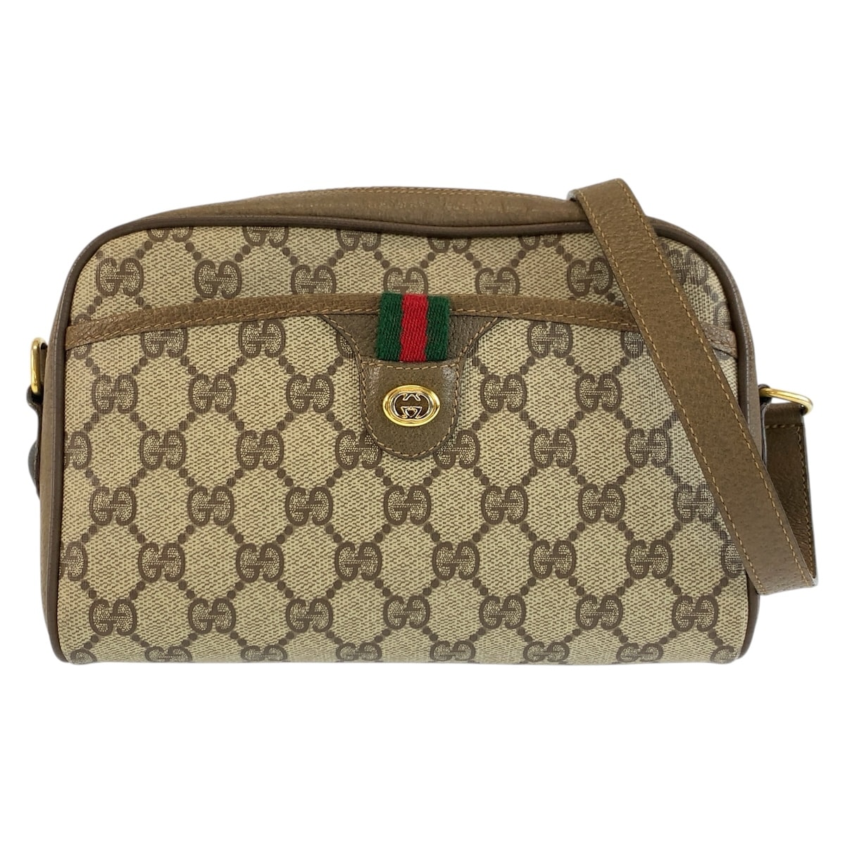 GUCCI グッチ ヴィンテージ シェリーライン ベージュ ブラウン GGスプリームキャンバス レザー/ ショルダーバッグ ポシェット 604707 【中古】