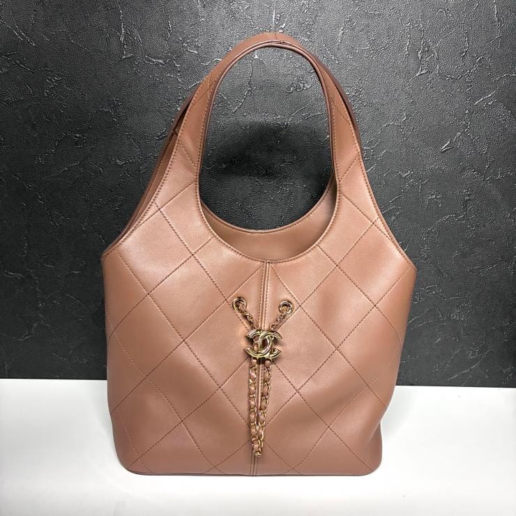 CHANEL シャネル カーフスキン ショッピングバッグ ブラウン トート ハンド バッグ ランダムプレート ★良品★