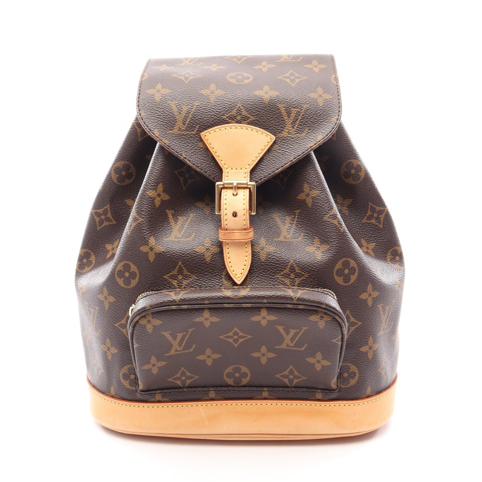 ルイ・ヴィトン LOUIS VUITTON モンスリMM リュックサック バックパック バッグ PVCコーティングキャンバス レザー モノグラム レディース ブラウン系 M51136 【中古】