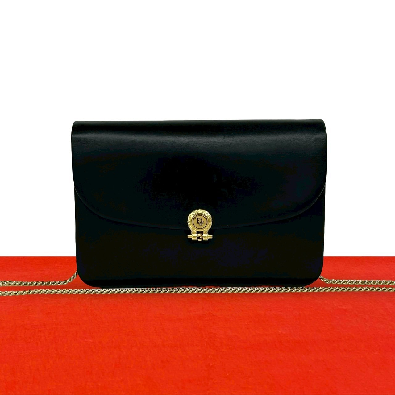 Christian Dior ディオール CD ロゴ 金具 レザー ショルダーバッグ ブラック
 20628
