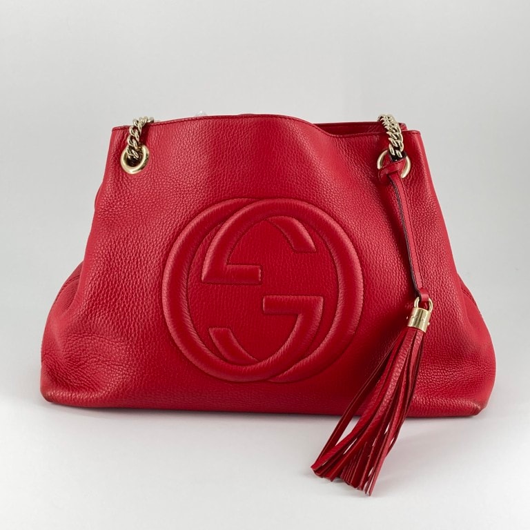 GUCCI(グッチ) ソーホー インターロッキングG レザー チェーン トート バッグ 536196 トートバッグ レッド