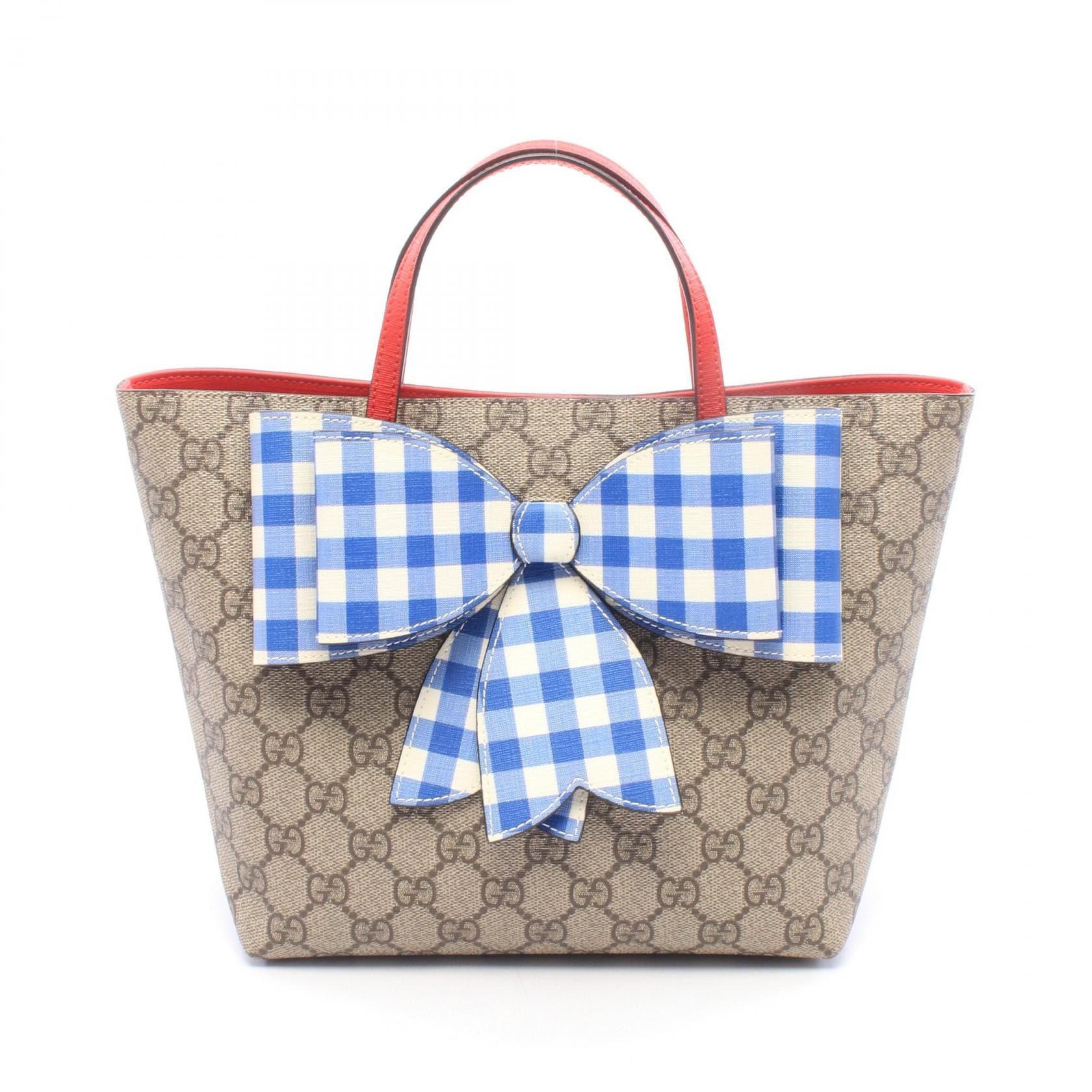 グッチ GUCCI チルドレンズ GGスプリーム リボン トートバッグ バッグ PVCコーティングキャンバス レザー レディース ベージュ系 / ブルー系 / マルチカラー 501804 【中古】
