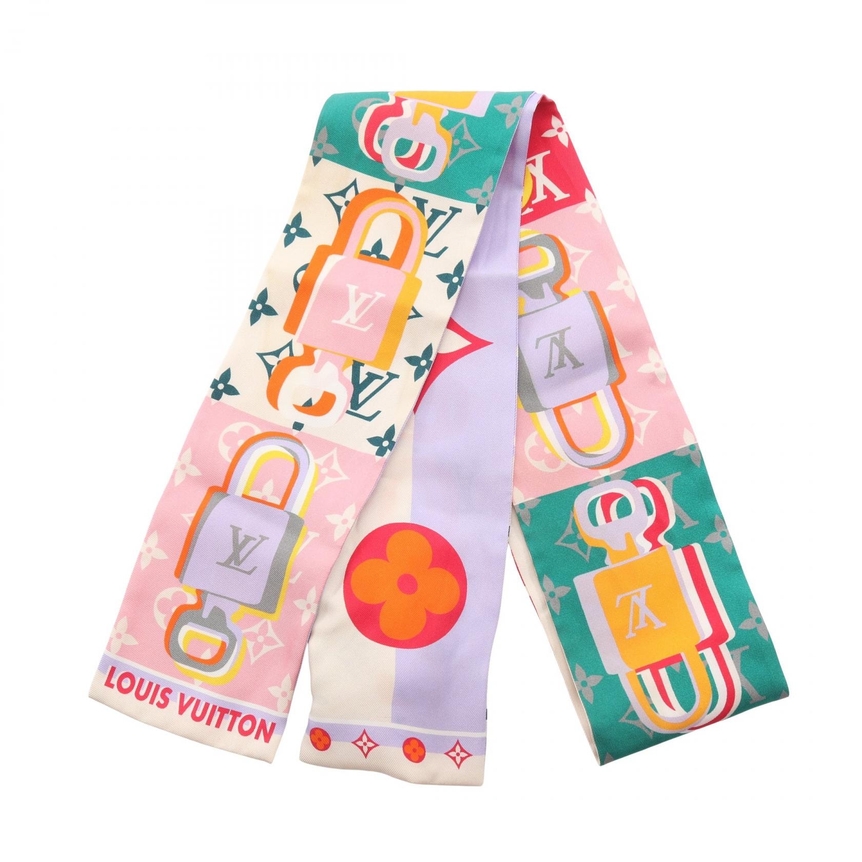 ルイ・ヴィトン LOUIS VUITTON バンドー LV アンロック リボン スカーフ 衣料品 シルク レディース パープル系 / アイボリー系 / マルチカラー 【中古】
