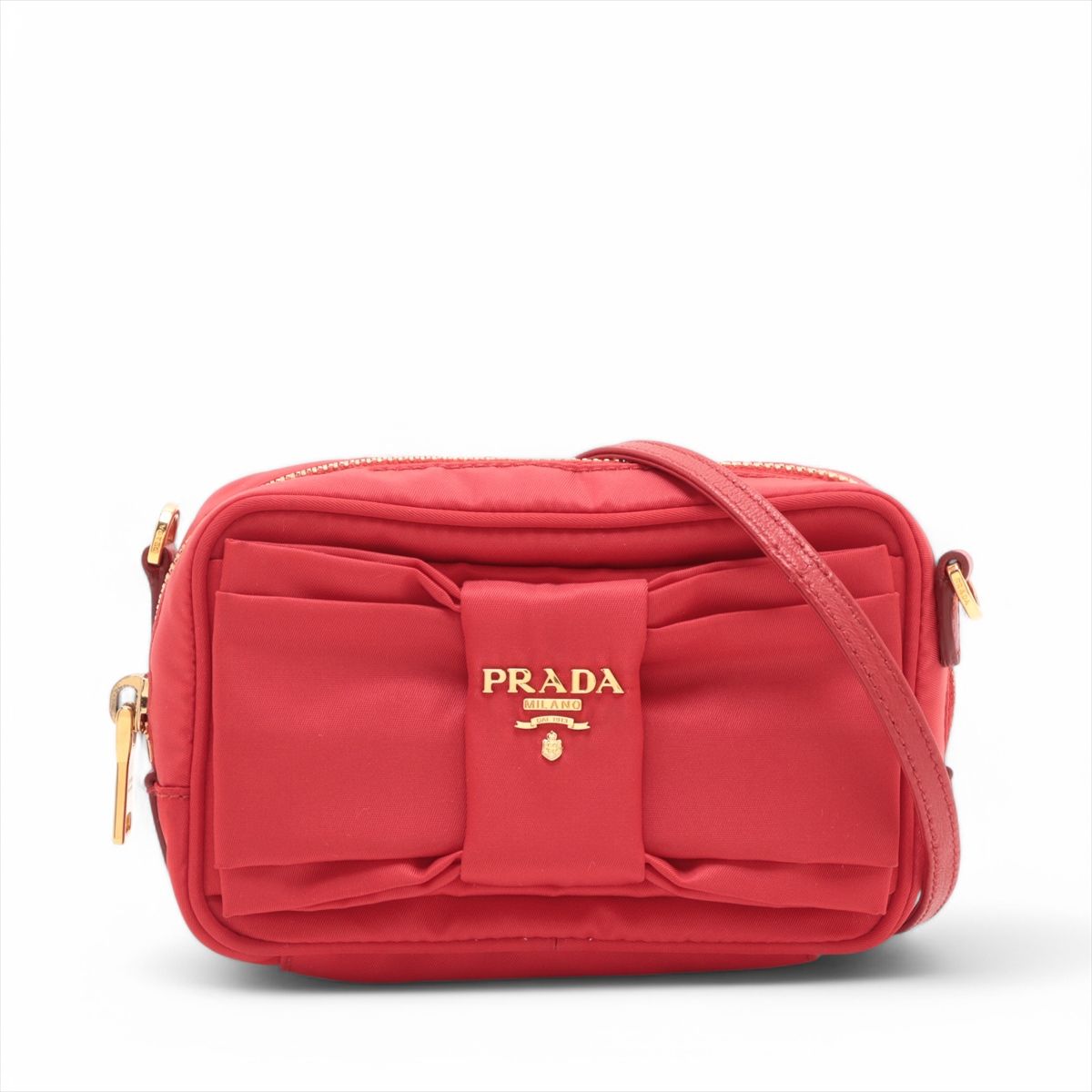 ■極美品 プラダ テスート ナイロンリボン レッドショルダーバッグ
