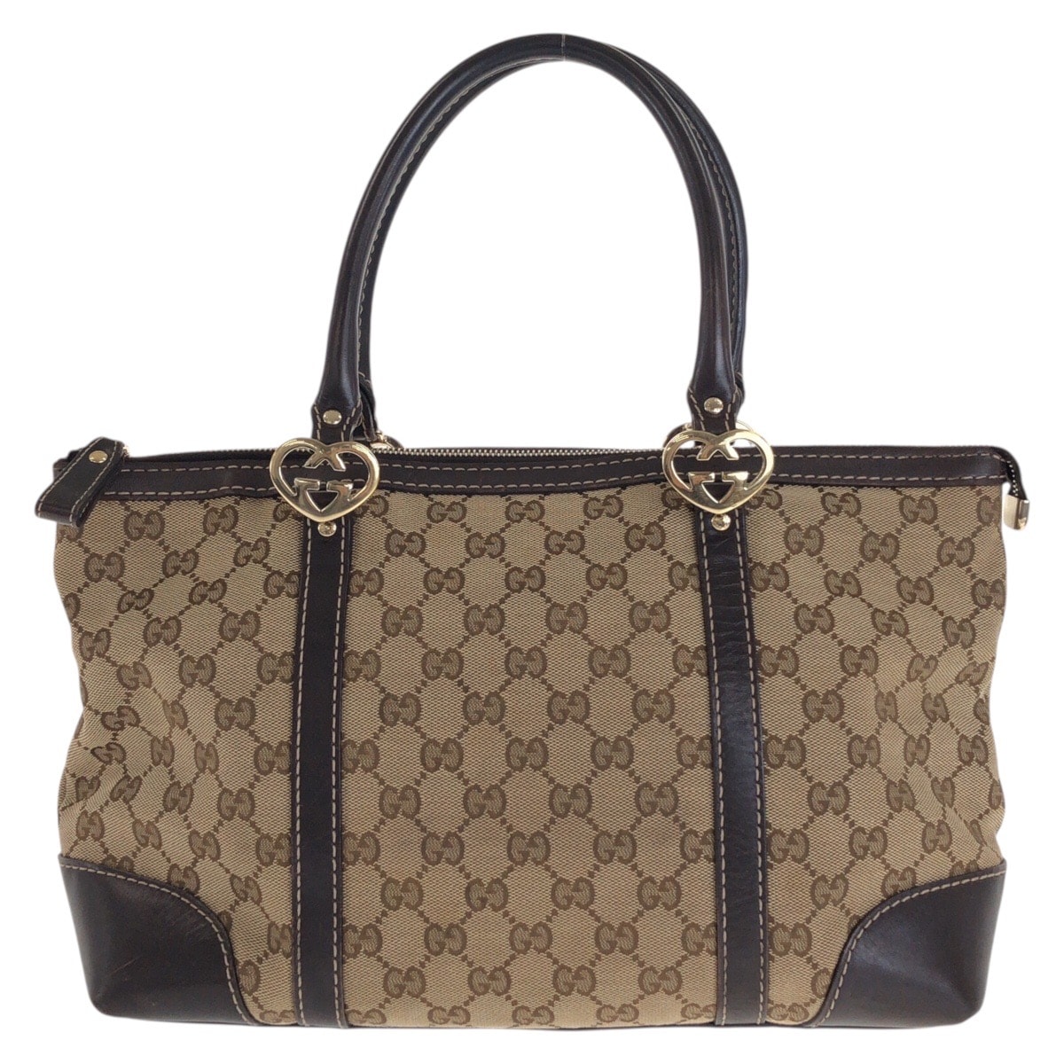 GUCCI グッチ ラブリー ベージュ ブラウン ゴールド金具 GGキャンバス レザー/ トートバッグ ハンドバッグ 600670 【中古】