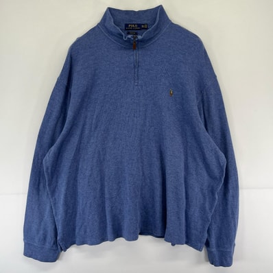 古着 ポロ・ラルフローレン POLO RALPH LAUREN ニット ハーフジップ 大きいサイズ ワンポイントロゴ トレーナー 2XL ブルー系 メンズ