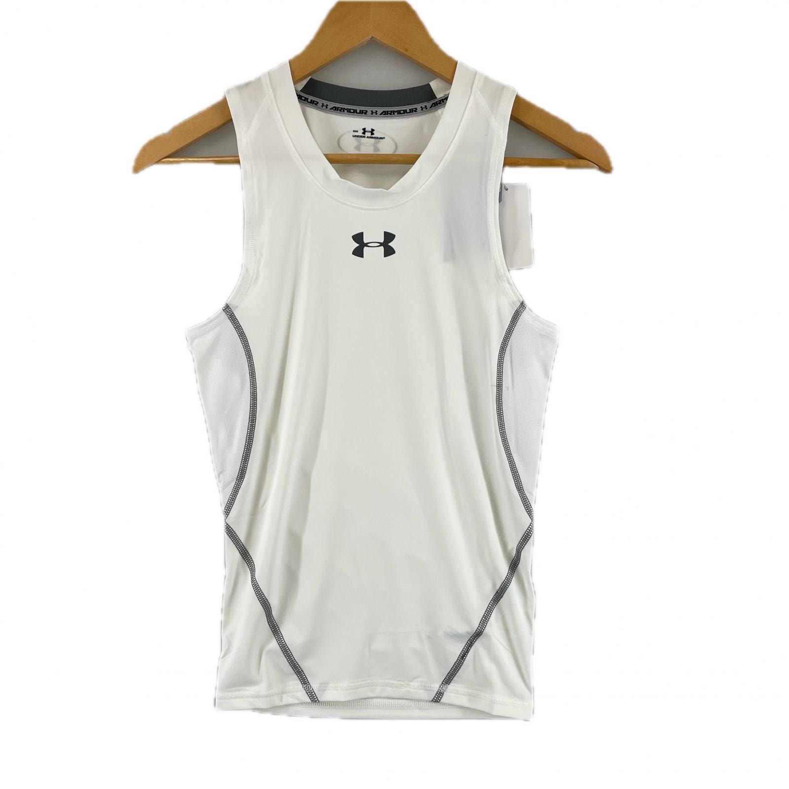 極美品 UNDER ARMOUR アンダーアーマー ブランドロゴ 春夏 SS タンクトップ ポリエステル ホワイト ホワイト メンズ S スポーツウェア【古着】【中古】