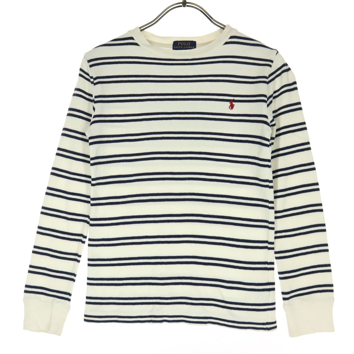 美品 POLO RALPH LAUREN ポロラルフローレン ボーダー柄 ワンポイントロゴ 長袖 Tシャツ 7 ホワイト ロンT
