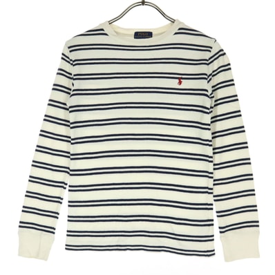 美品 POLO RALPH LAUREN ポロラルフローレン ボーダー柄 ワンポイントロゴ 長袖 Tシャツ 7 ホワイト ロンT