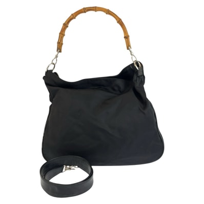GUCCI グッチ バンブー ブラック 黒 シルバー金具 ナイロン ハンドバッグ ショルダーバッグ 2way 602837 【中古】