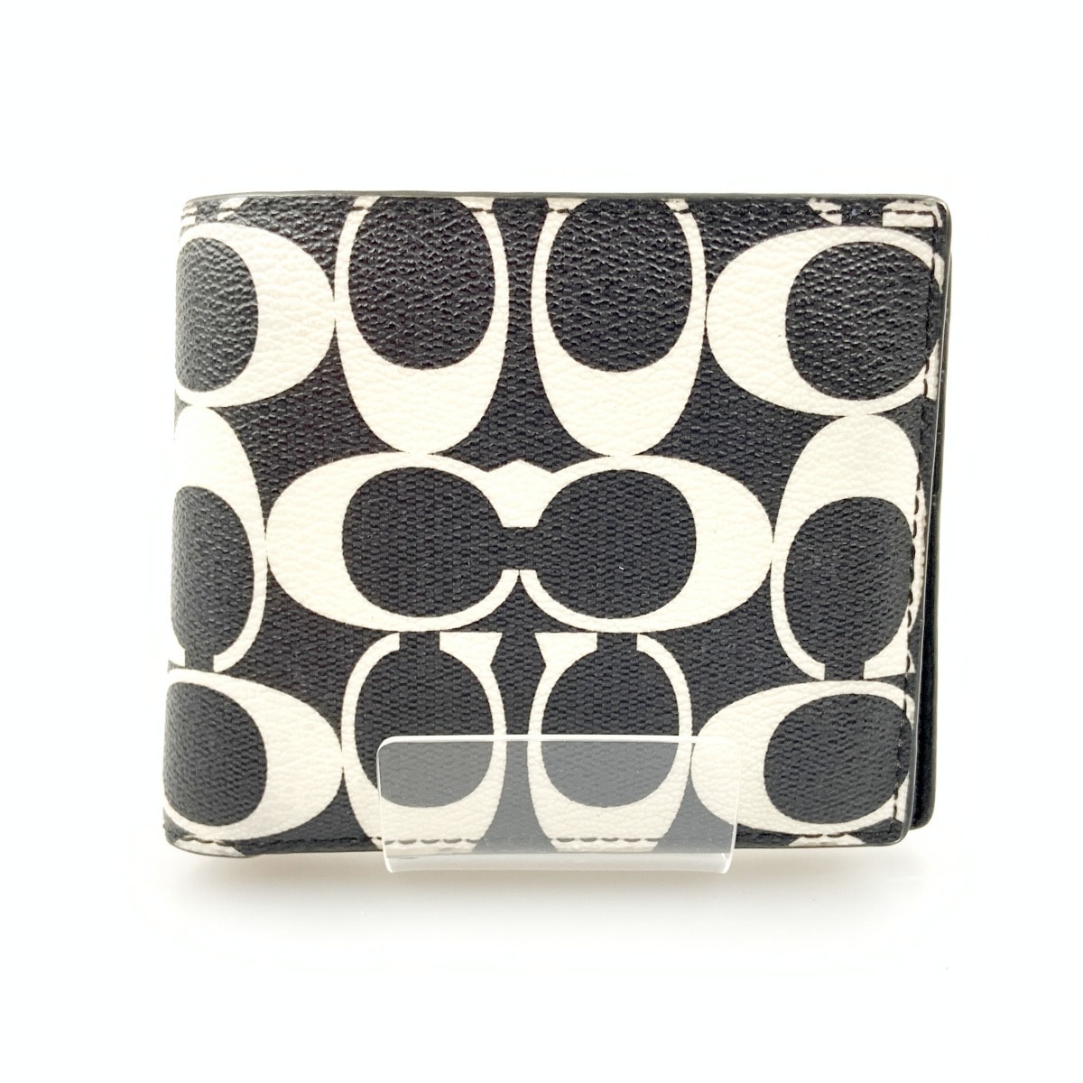 〇〇COACH コーチ シグネチャー二つ折り財布 CP219 ブラック x ホワイト