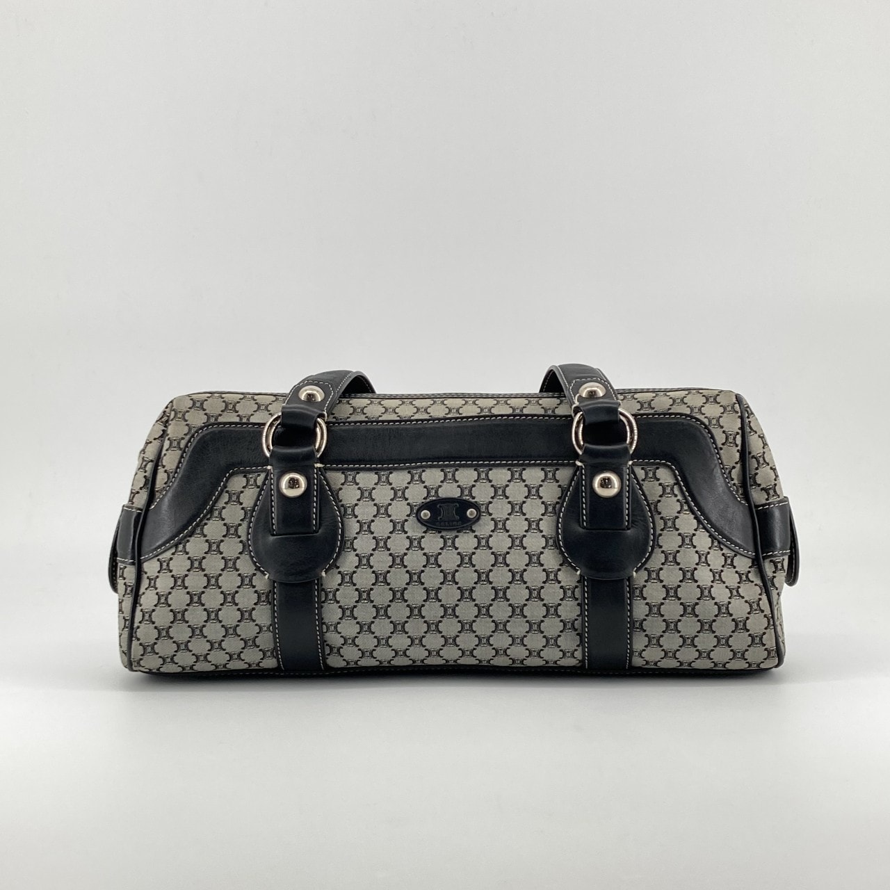 CELINE(セリーヌ) マカダム キャンバス×レザー ヴィンテージ ショルダーバッグ グレー×ブラック