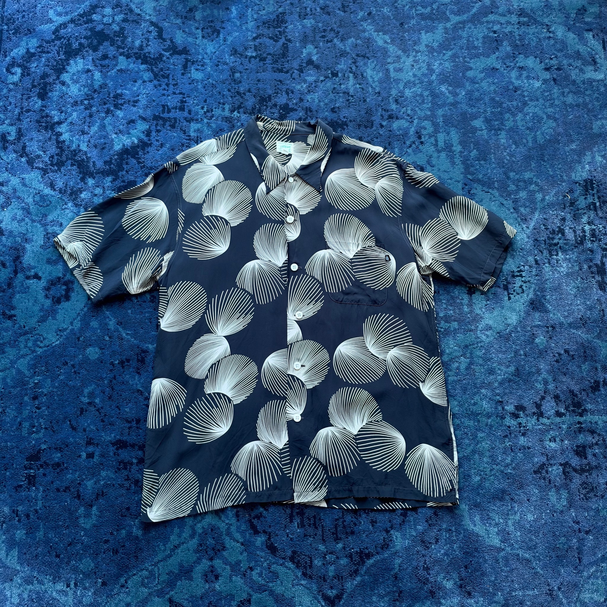 STUSSY 東洋エンタープライズ 90s シェル 貝殻 アロハシャツ 半袖 L ブラック